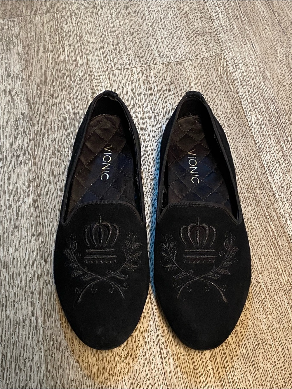 VIONIC ROMI BLACK VELVET SMOKING LOAFER FLATS SIZE 8